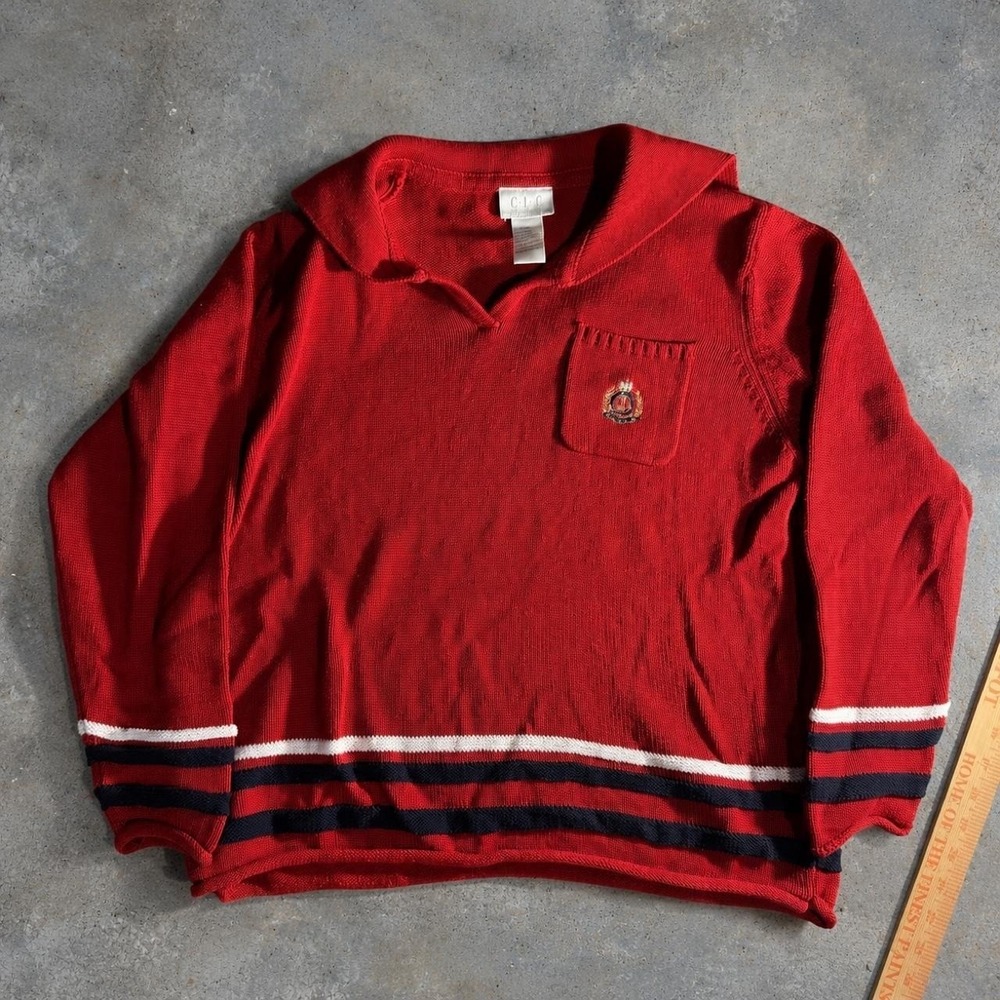 Cricket Lane Collection Mens XL Red Nautical Crest Sailor Collar Knit Sweater